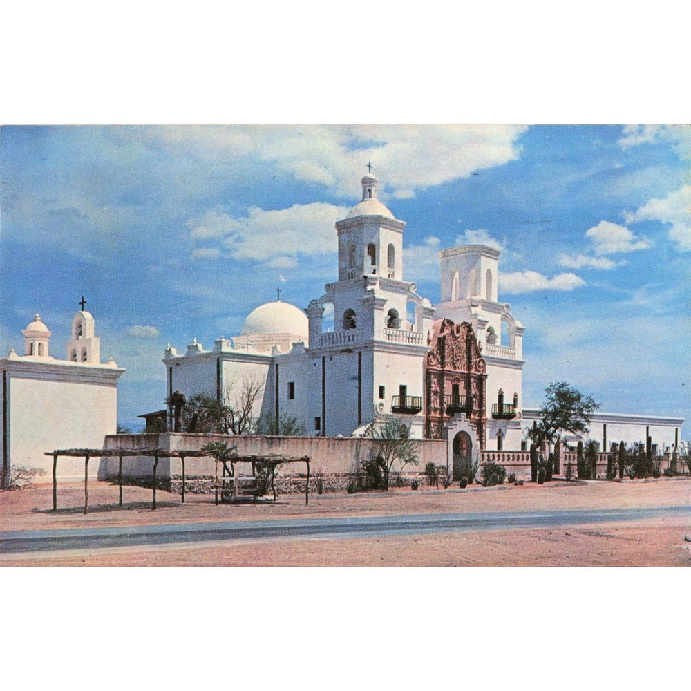 Vintage Mission San Xavier del Bac Tucson Arizona Postcard 1961 Postmark VG - Picture 1 of 2